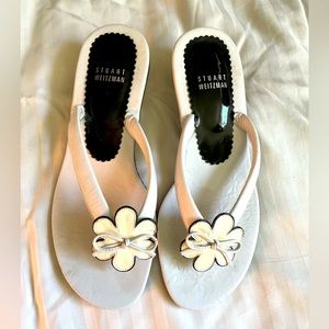 Sturgeon Weitzman white kitten heel with flower, BRAND NEW!